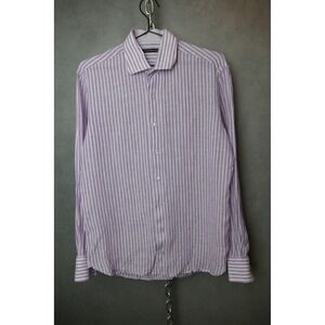 HAMMER MADE Linen Striped Long Sleeve Button Down Shirt Mens‎ 39 15.5